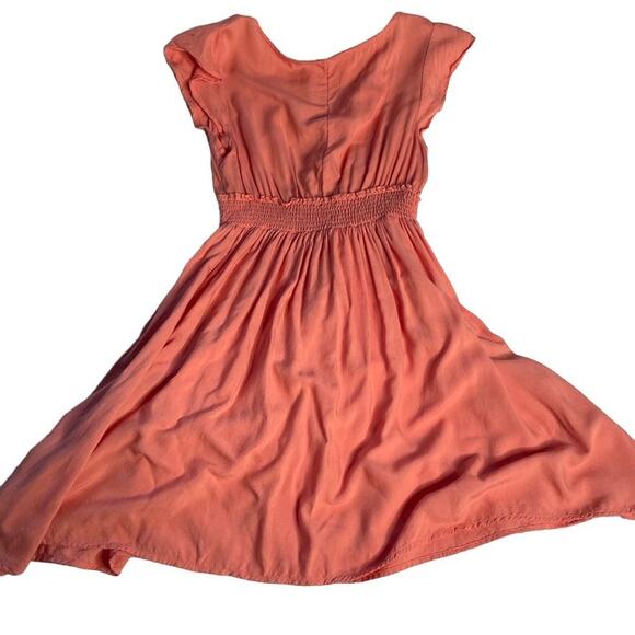 ROXY Peach Coral Butterfly Sleeve Button Swing Dress Small Elastic Waist - Picture 5 of 5